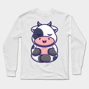 Cute baby cow meditation cartoon Long Sleeve T-Shirt